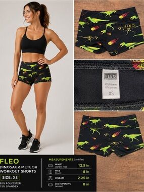 FLEO XS Dinosaur Meteor Print High Rise Workout Booty Shorts